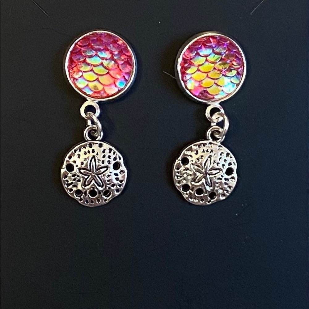 Pink Mermaid scale drop earrings